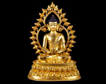 12-Inch Amitabha Buddha, Buddhist Handmade Statue, Full Gold Plated, Face Painted