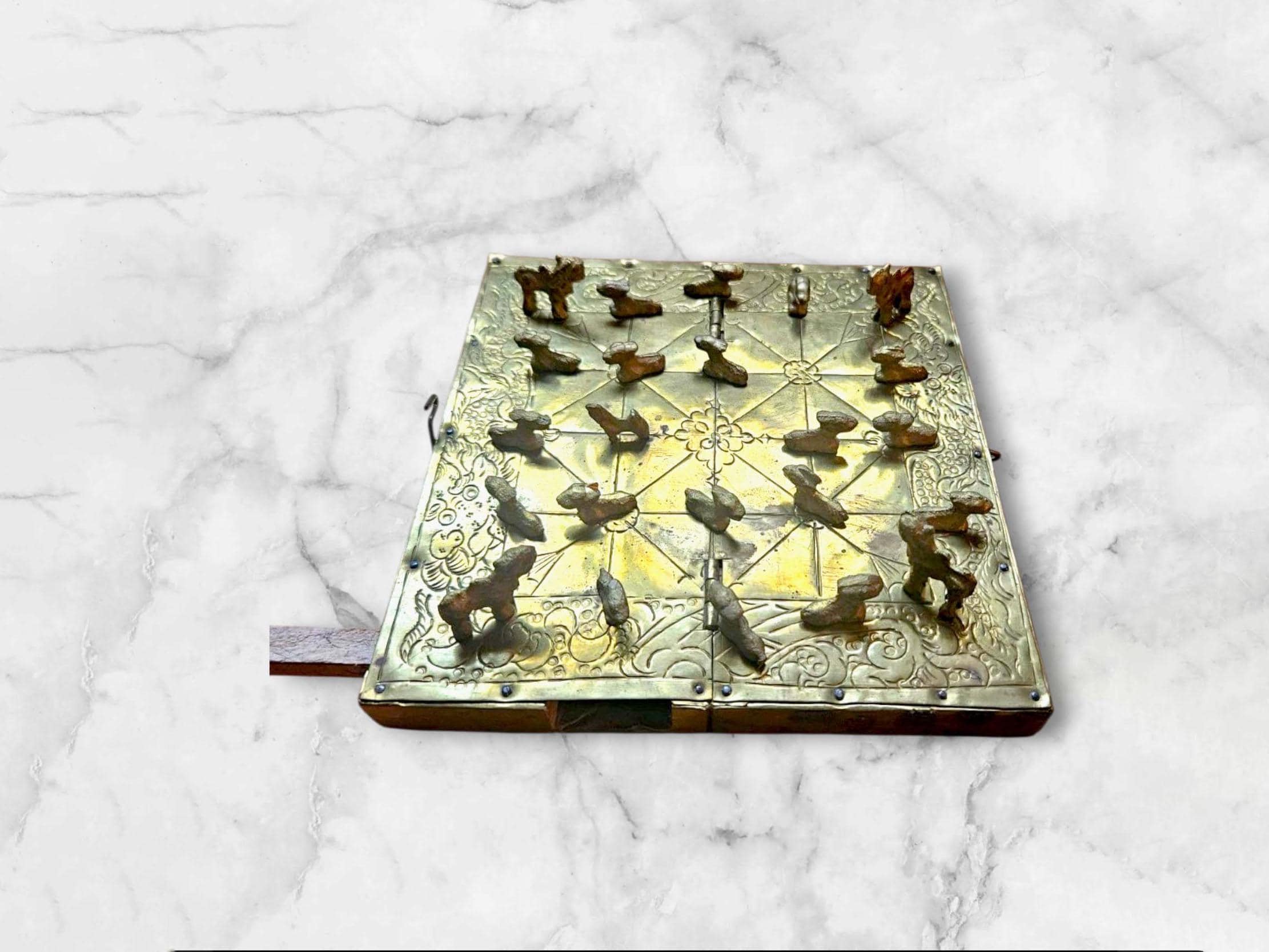 Handmade Brass Bagh Chal Game Set – Nepali Tiger Goats Strategy Board ...