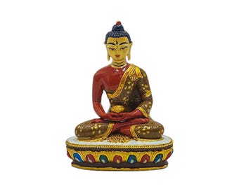 3-Zoll-Amitabha-Buddha, buddhistische Miniaturstatue, Thangka-Farbveredelung