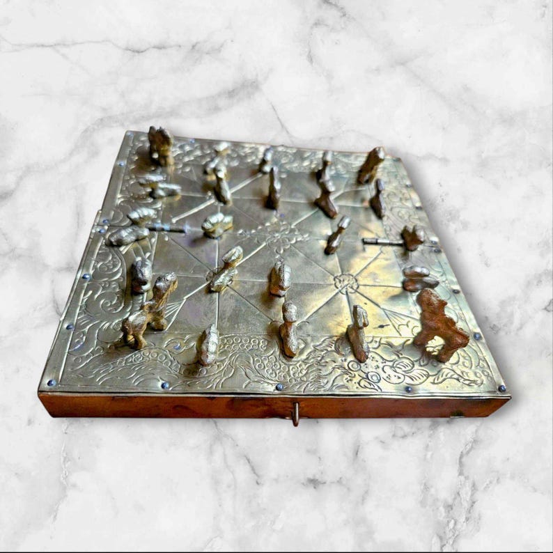 Handmade Brass Bagh Chal Game Set – Nepali Tiger Goats Strategy Board ...