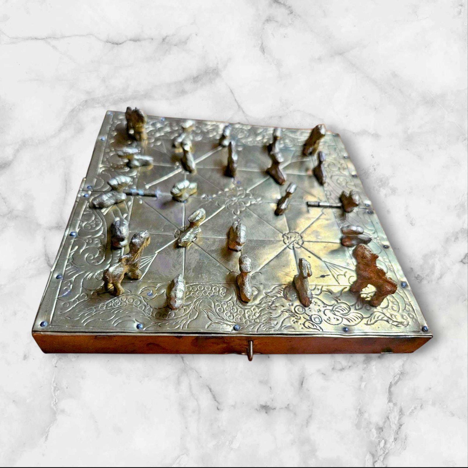 Handmade Brass Bagh Chal Game Set – Nepali Tiger Goats Strategy Board ...