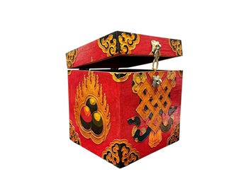 7-Inch Buddhist Wooden Box With Endless Knot, Tibetan Style With Traditional Colors