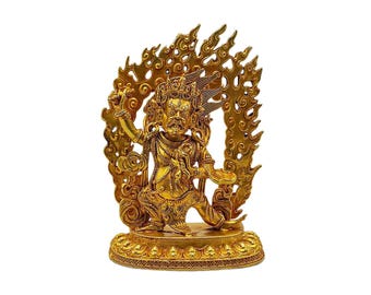 4-Inch Vajrapani. Buddhist Miniature Statue, Full Gold Plated
