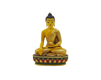 4-Inch Shakyamuni Buddha, Buddhist Miniature Statue, Thangka Color Finishing, Face Painted