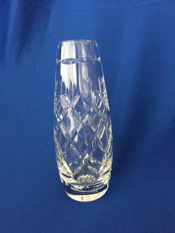 Royal Doulton England Cut Crystal Flower Vase Cross Hatch Etsy
