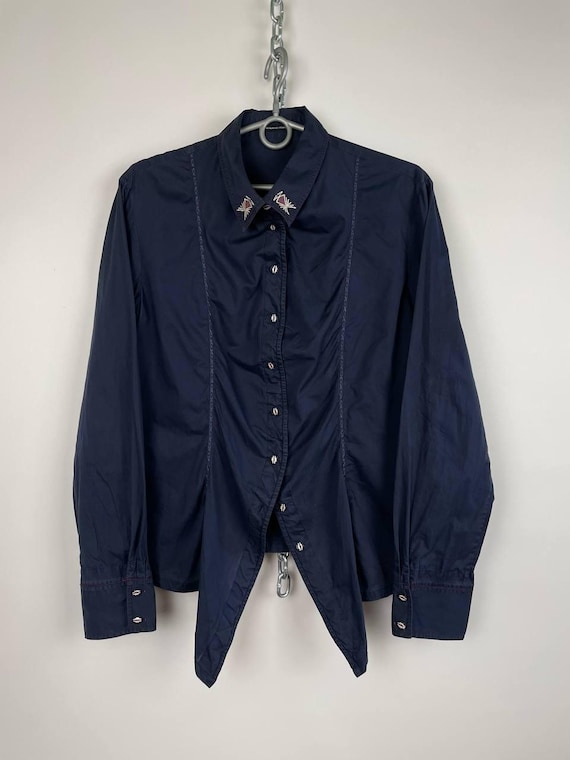 Marithé + François Girbaud, Le Jean de Marithe + Francois Girbaud Women’s Shirt Blouse blue XL Vintage Y2K