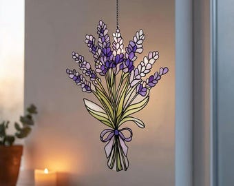 Lavender Bouquet ACRYLIC Suncatcher,Purple Lavender Window Hanging Decor,Floral SunCatcherOrnament,Cottagecore Flower NOT GLASS,gift for mom