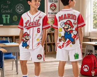 Personalized Mario School Shirt for Boys, Custom Name Grade Jersey, Back to School Tee, First Day of School Shirt