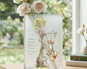 Vintage Winnie the Pooh Book Vase, Acrylic Book Shaped Flower Vase with Classic Cover, Pooh Bear Vase Decor, Book Lover Acrylic Vase