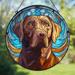 Chocolate Labrador Stained Glass Window Suncatcher | Dog Lover Gift | Pet Memorial Panel | Brown Lab Glass Art for Rustic Home Decor Gift