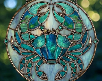 Cancer Zodiac Stained Glass Suncatcher,Crab Astrology Window Hanging,Cancer Birth Sign Ornament, Celestial Horoscope Gift,June July Birthday