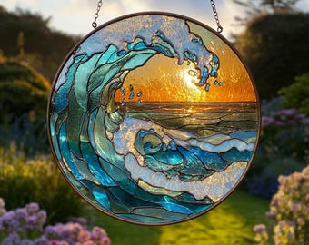 海の波 #2：ステンドグラス風の窓掛け - Etsy 日本