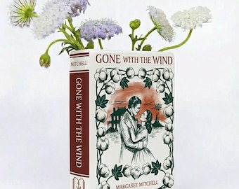 Jarrón de cerámica con forma de libro de Lo que el viento se llevó. Decoración para el hogar. Regalos para amantes de los libros y lectores. Regalo para el Día de la Madre o cumpleaños.