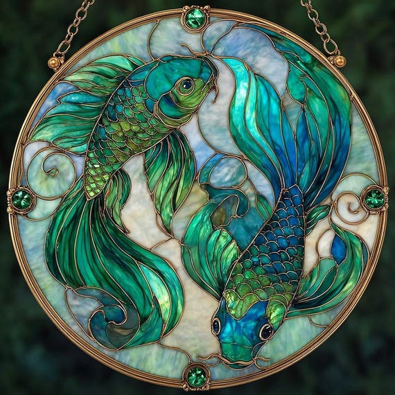 Pisces stained glass look acrylic ornament, Pisces Christmas Gift, Pisces Home Decor, Handmade Astrology Suncatcher, Window Hanging Decor