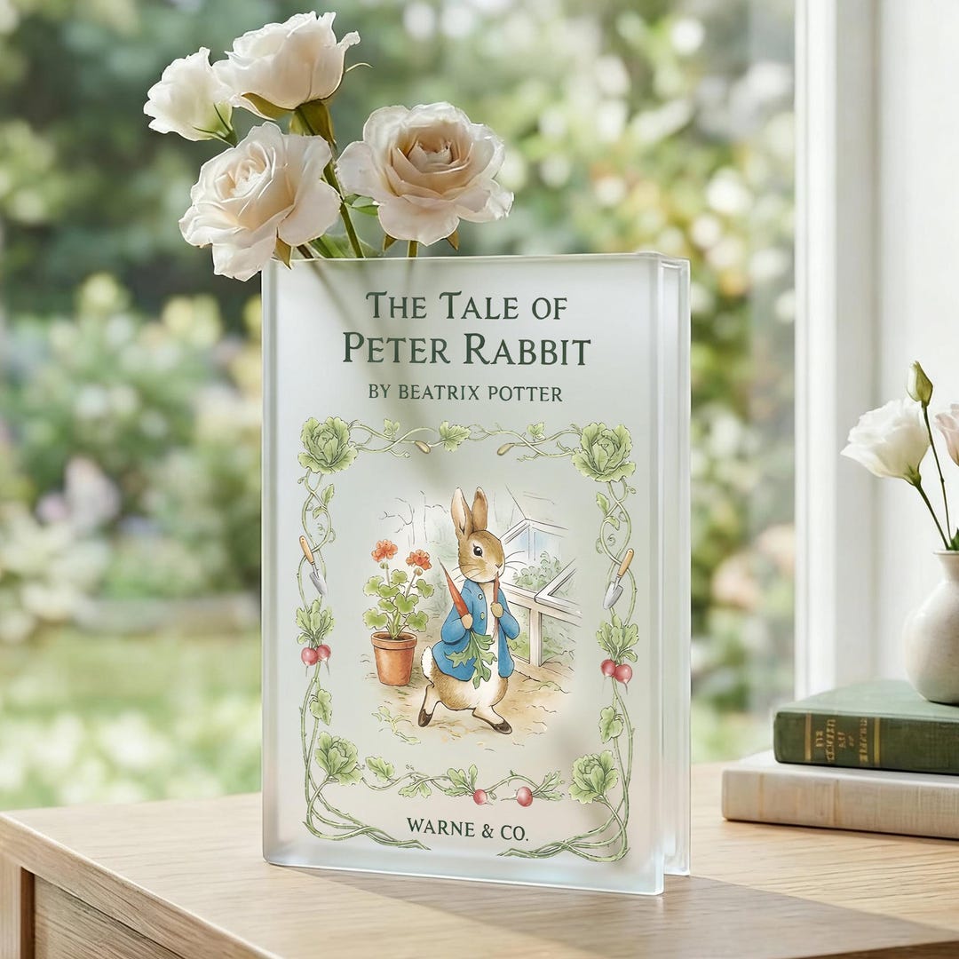 Peter Rabbit Vases Peter Rabbit Book Vase, Beatrix Potter Inspired Glass Book Flower Vase ...