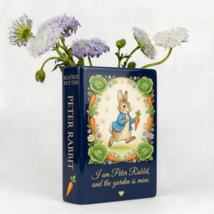 Jarrón con forma de libro de Peter Rabbit, jarrón de cerámica inspirado en Beatrix Potter, adorno vintage para el hogar, regalo para el Día de la Madre, regalo de cumpleaños, regalo de Navidad