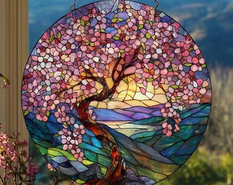 桜の木：ステンドグラス風の窓掛け - Etsy 日本