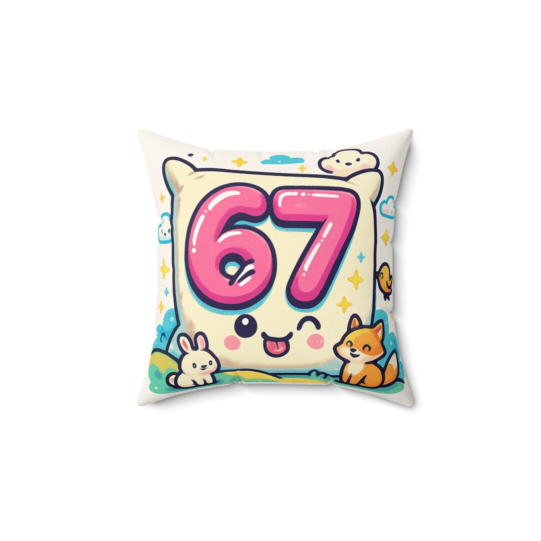 Kawaii Number 67 Pillow | Square Polyester Pillow - Etsy
