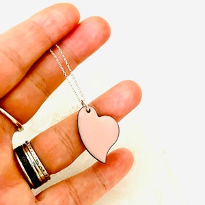 Heart Necklace, Petal Pink Enamel Necklace,  Minimalist Asymmetrical Pink Heart Pendant Necklace, Cute Gift Necklace, Women’s Necklace,