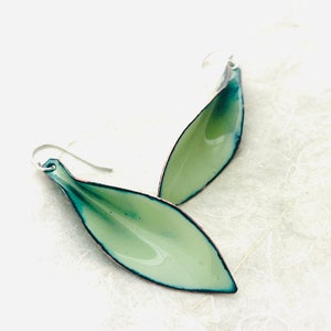 Large Leaf Earrings, Lichen Green Enamel Hand Formed Copper Enamel Earrings, Lichen Jewelry, Green Leaf Earrings, Womens Earrings image 9