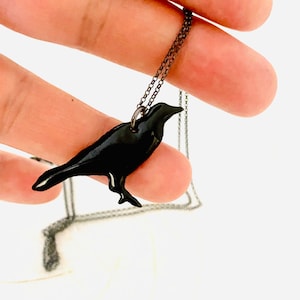 Crow Necklace, Black Enamel Bird Pendant Necklace, Black Crow Pendant, Bird Necklace, Black Bird Jewelry, Gift For Her