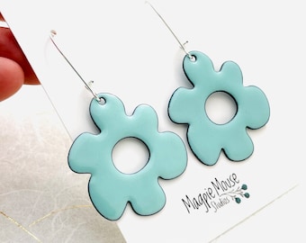 Retro Flower Earrings, Robins Egg Blue Enamel Earrings, Summer Flower Earrings, Handmade Enamel Earrings, Floral Earrings, Gift For Her