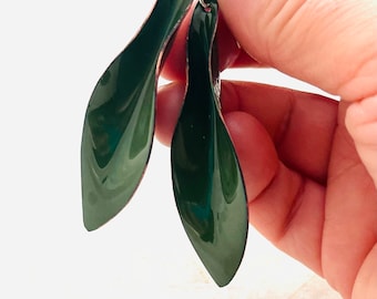 Large Leaf Earring, Alpine Green Enamel Hand Formed Leaf Earrings, Summer Earrings, Statement Earrings, Leaf Jewelry, Green Earrings