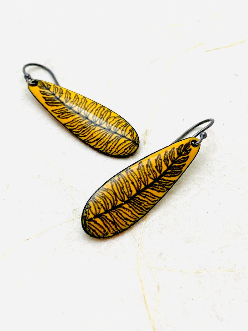 Fern Earrings ~ Yellow Enamel Fern Earrings