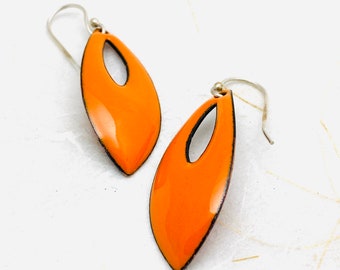 Diamond Shape Earrings, Pumpkin Orange  Enamel Earrings, Cutout Earrings, Orange Earrings, Modern Retro Fall Earrings, Halloween Earrings