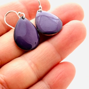Small Teardrop Earrings, Iris Purple Enamel Earrings, Minimalist Teardrop Earrings, Small Earrings, Friend Gift Earrings, Dangle Earrings