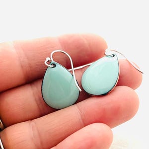Small Teardrop Earrings, Robins Egg Blue Enamel, Minimalist Teardrop Earrings, Small Earrings, Women’s Earrings, Colorful  Cute Earrings