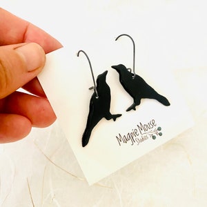 Crow Earrings, Black Enamel Bird Earrings, Dangle Earrings, Halloween Bird Earrings, Women’s Earrings, Gift For Her, Bird Lover Gift