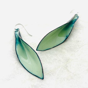 Large Leaf Earrings, Lichen Green Enamel Hand Formed Copper Enamel Earrings, Lichen Jewelry, Green Leaf Earrings, Womens Earrings image 2