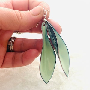 Large Leaf Earrings, Lichen Green Enamel Hand Formed Copper Enamel Earrings, Lichen Jewelry, Green Leaf Earrings, Womens Earrings image 7