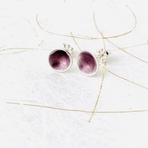Stud Earrings ~5/16” Violet Purple Enamel Minimalist Silver Post Earrings, Purple Earrings, unisex Earrings, Small Earrings, Winter Earrings