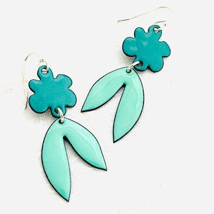 Retro Tropical Leaf Earrings, Mint Green and Spruce Green Enamel Leaf Earrings, Statement Earrings, Womens Earrings, Handmade Jewelry image 7