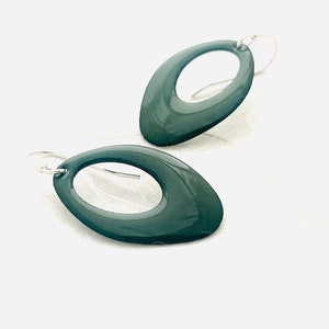 Small Oval Earrings, Alpine Green Enamel Earrings, Minimalist Earrings, Dangle Earrings, Dark Green Earrings, Women’s Earrings, Mod Earrings