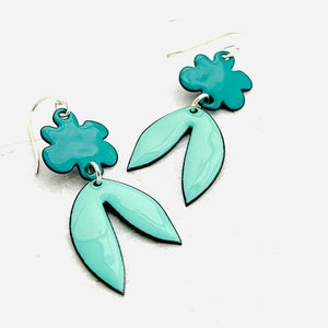 Retro Tropical Leaf Earrings, Mint Green and Spruce Green Enamel Leaf Earrings, Statement Earrings, Women’s Earrings, Handmade Jewelry