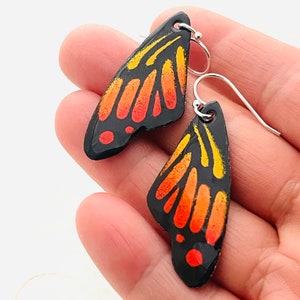 Butterfly Earrings, Colorful Orange Enamel Monarch Butterfly Wing Earrings, Handmade Jewelry, Gift For Her, Cute Earrings, Handmade Jewelry