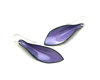 Small Leaf Earrings, Mauve Purple Enamel, Copper Enamel Earrings, Cute Earrings, Handmade Earrings, Dangle Earrings, Summer Jewelry