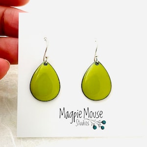 Small Teardrop Earrings, Chartreuse Green Earrings, Enamel Earrings, Minimalist Teardrop Earrings, Green Earrings, Summer Earrings