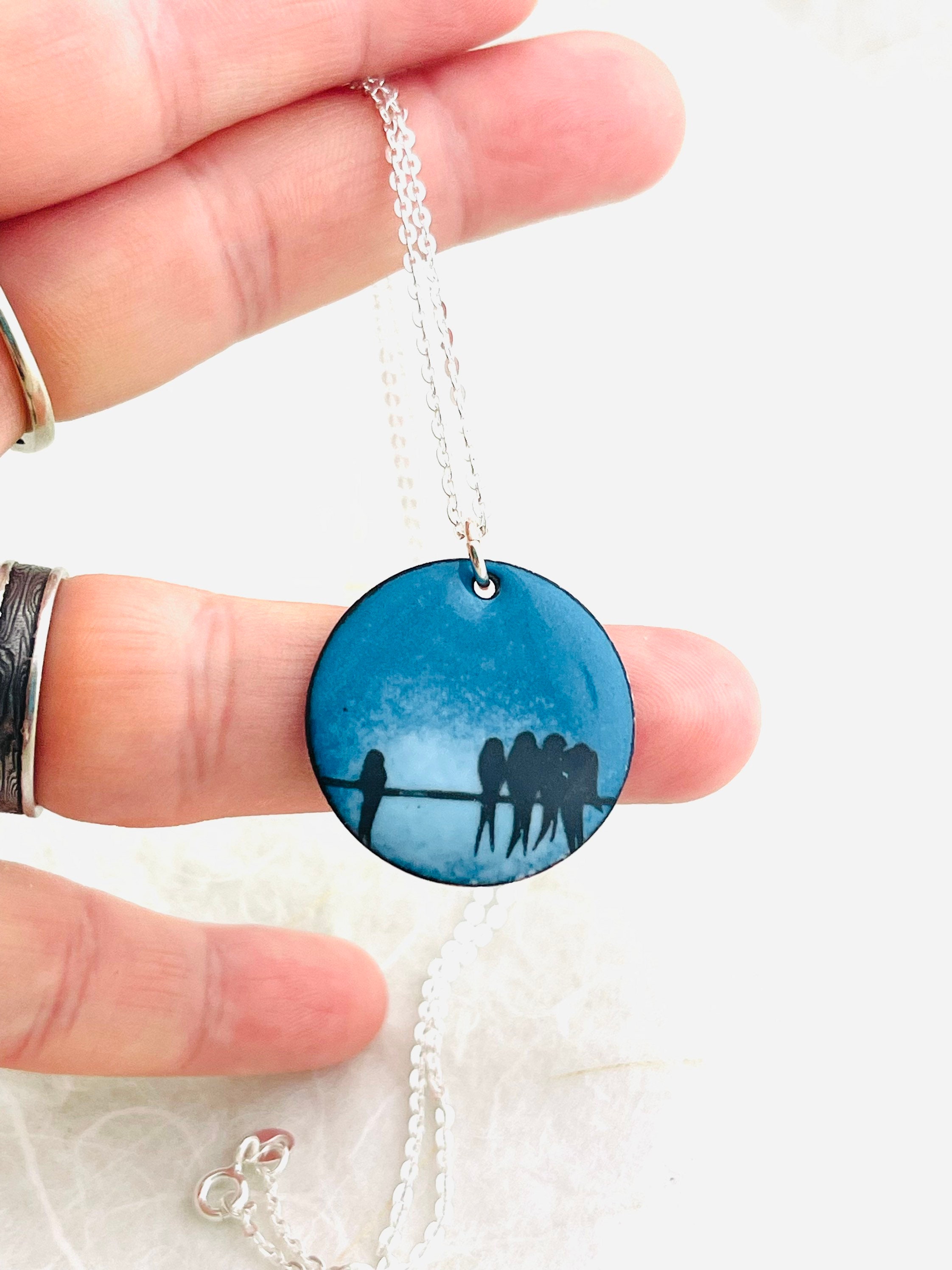 Bird Necklace Blue Enamel Blackbird 