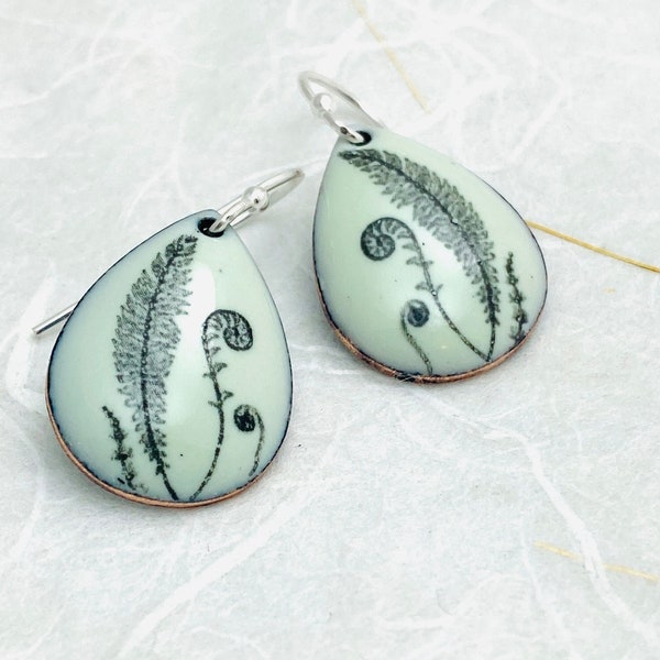 Fern Earrings ~ Green Enamel Plant Lady Drop Earrings