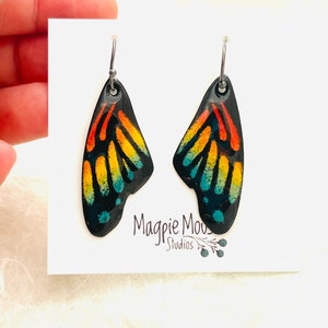 Butterfly Earrings, Wing Earrings, Rainbow Earrings, Pride Earrings, Rainbow Enamel Monarch Butterfly Wing Earrings, Enamel Earrings