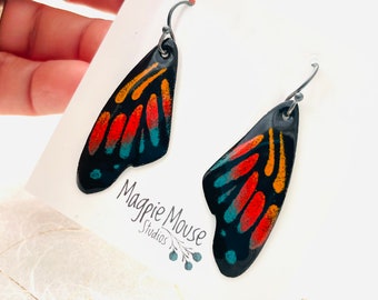 Butterfly Earrings, Ombré Earrings, Wing Earrings, Rainbow Earrings, Enamel Earrings, Summer Jewlery, Statement Earrings, Mothers Day Gift