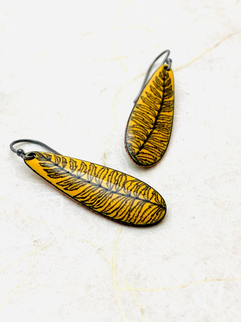 Fern Earrings ~ Yellow Enamel Fern Earrings