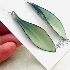 Large Leaf Earrings, Lichen Green Enamel Hand Formed Copper Enamel Earrings, Lichen Jewelry, Green Leaf Earrings, Womens Earrings image 8