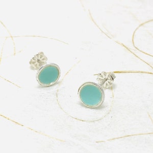 Stud Earrings ~ 1/4” Robin’s Egg Blue Enamel Minimalist Silver Post Earrings, Small Earrings, Cute Earrings, Post Earrings, Spring Earrings