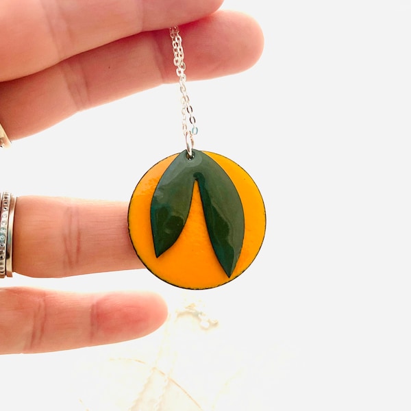 Summer Citrus Necklace, Marigold Yellow Enamel Necklace, Tropical Necklace, Fruit Necklace, Women’s Necklace, Statement Necklace,