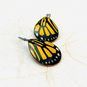 Butterfly Earrings, Colorful Enamel Monarch Butterfly Wing Earrings, Yellow Monarch Wing Earrings, Handmade Earrings, Cute Earrings